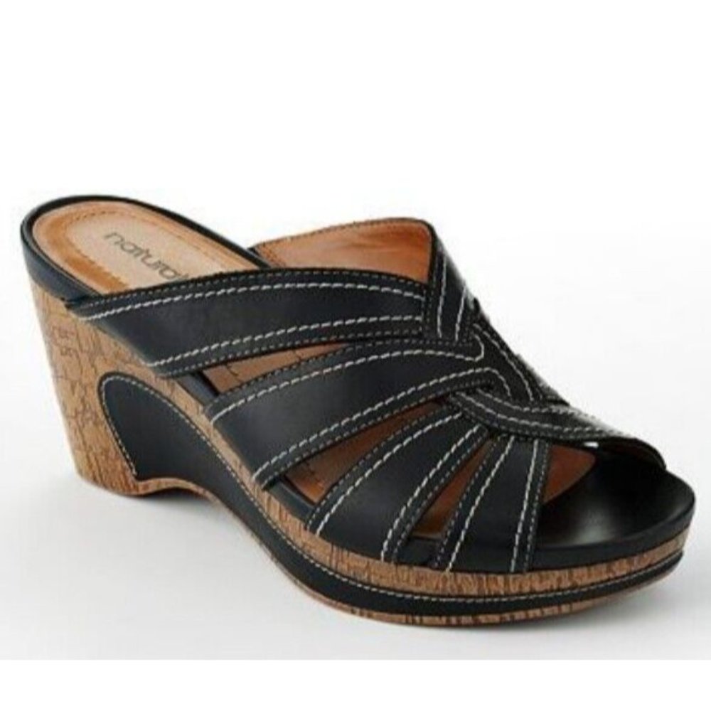 Natural Soul by Naturalizer Size 7M Leather Slip-on Wedge‎ Sandal